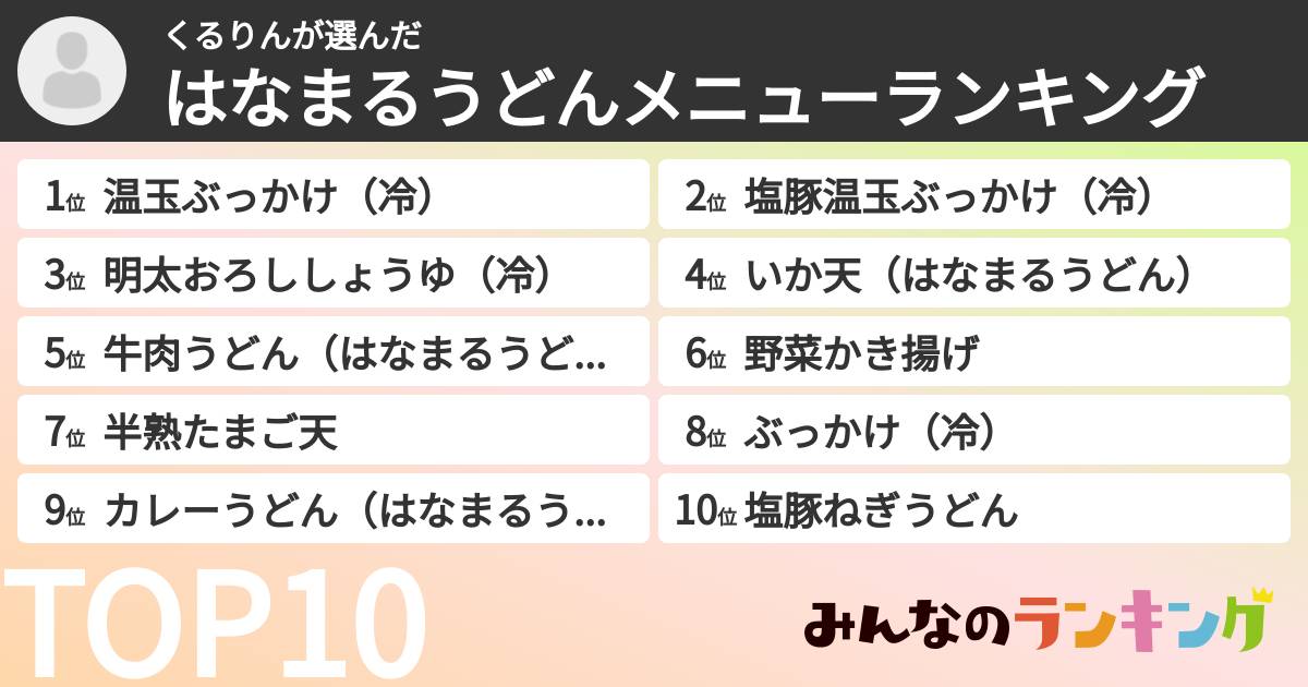 くるりんさんの「はなまるうどんメニューランキング」