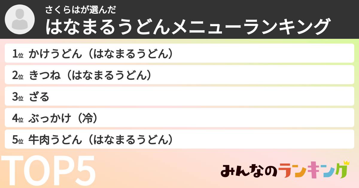 さくらはさんの「はなまるうどんメニューランキング」
