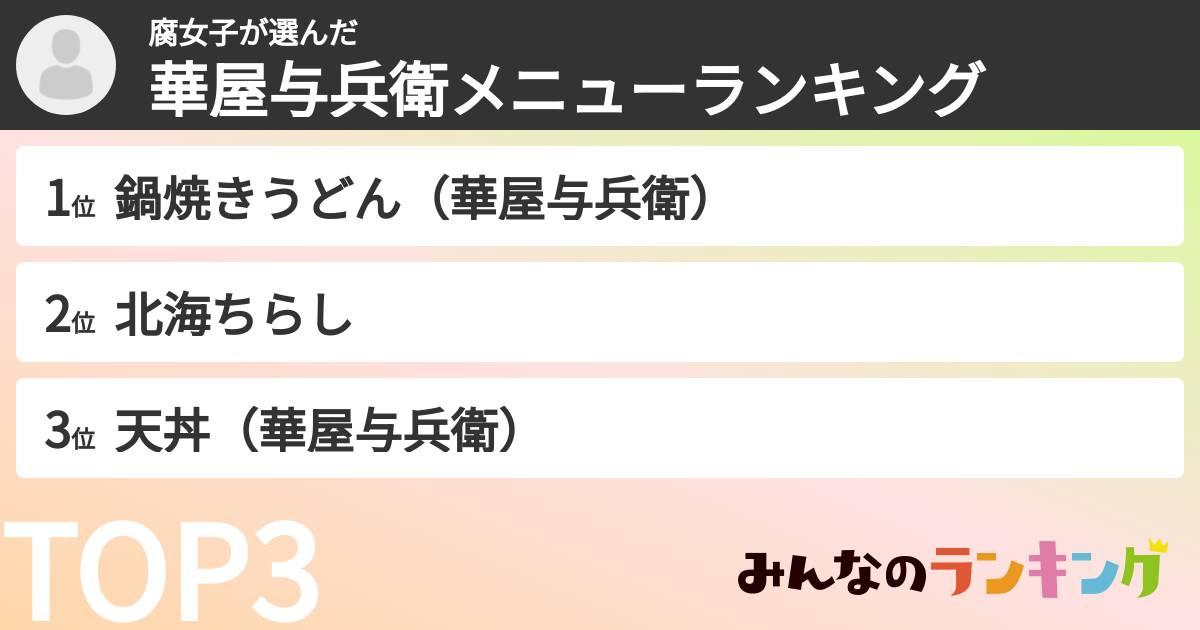 腐女子さんの「華屋与兵衛メニューランキング」