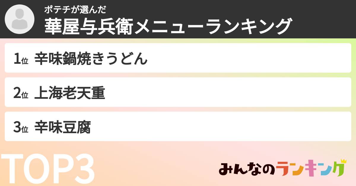 ポテチさんの「華屋与兵衛メニューランキング」
