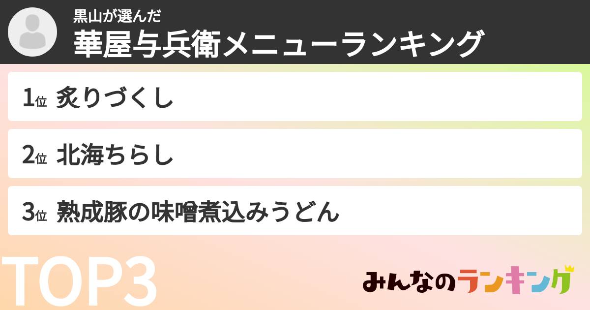 黒山さんの「華屋与兵衛メニューランキング」