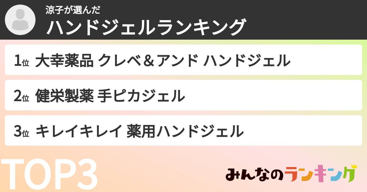 涼子さんの「ハンドジェルランキング」