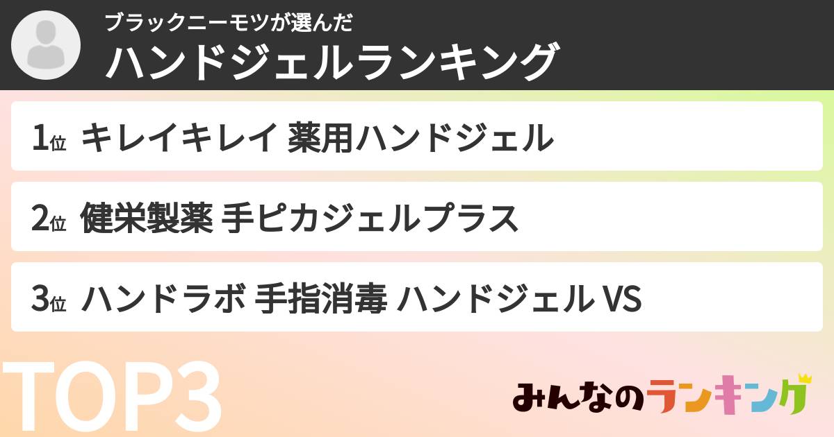ブラックニーモツさんの「ハンドジェルランキング」
