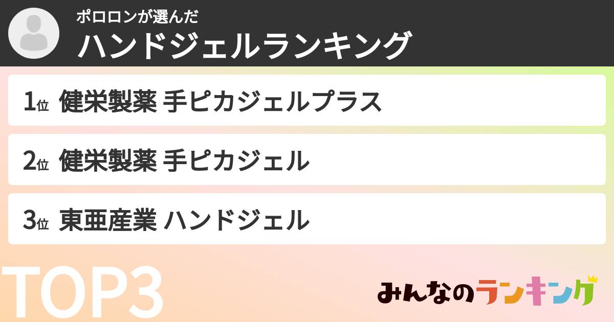 ポロロンさんの「ハンドジェルランキング」