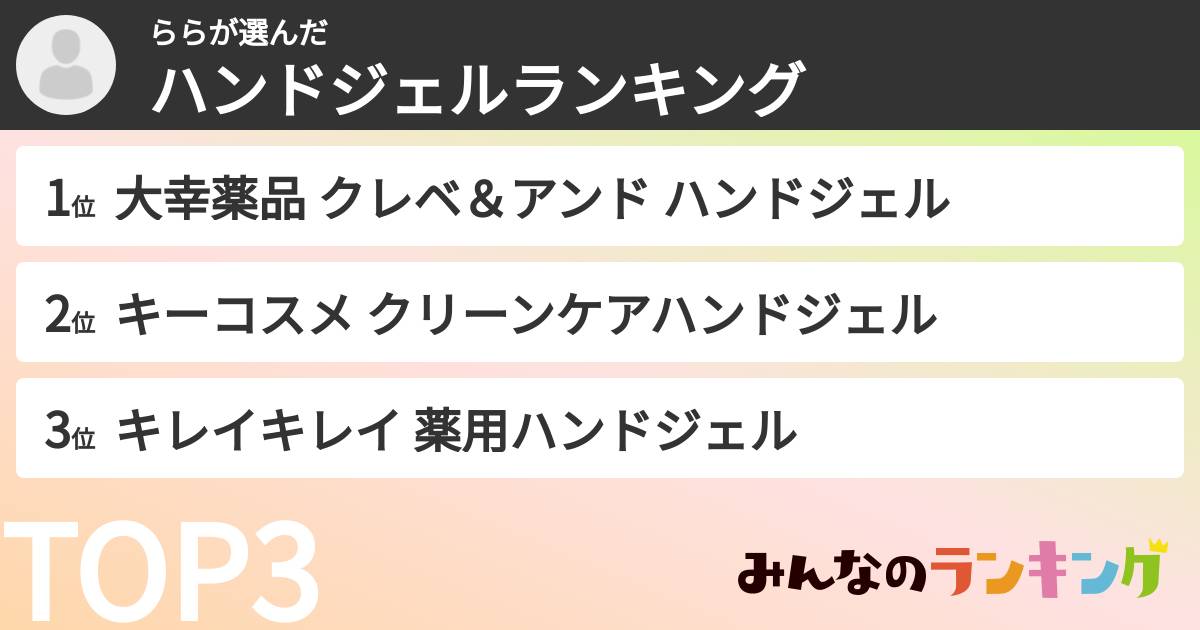 ららさんの「ハンドジェルランキング」