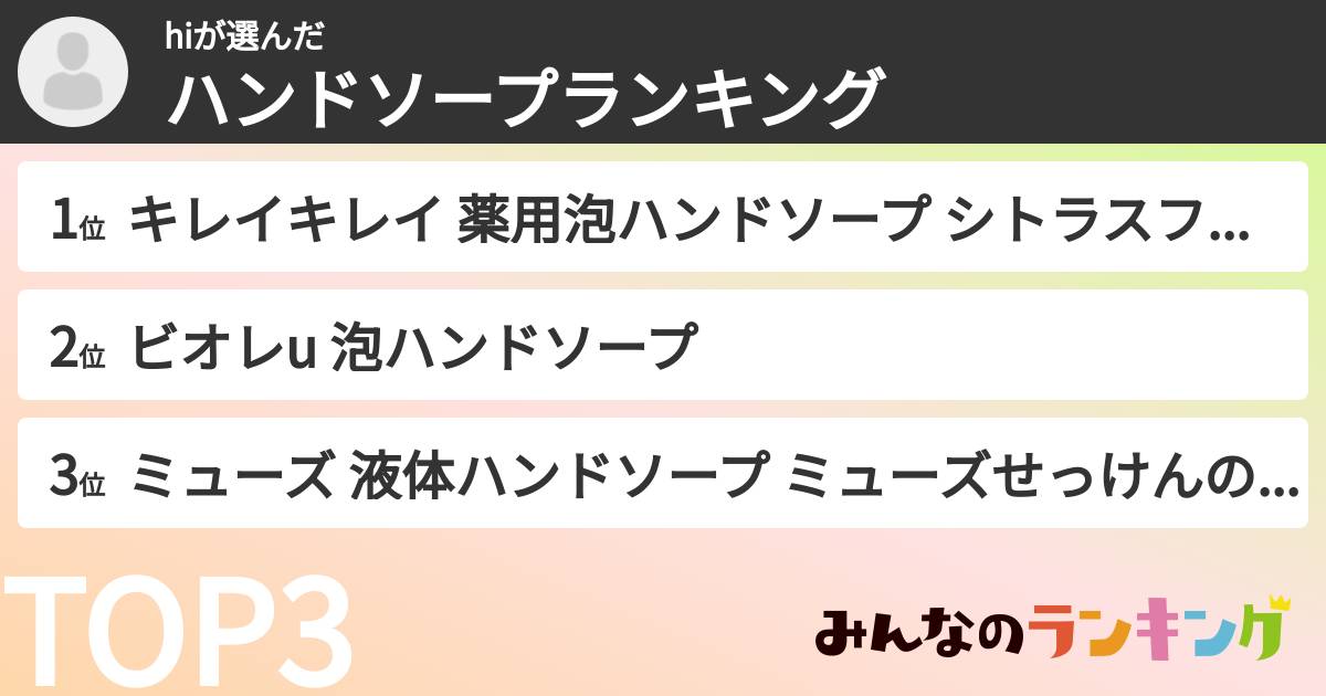 hiさんの「ハンドソープランキング」