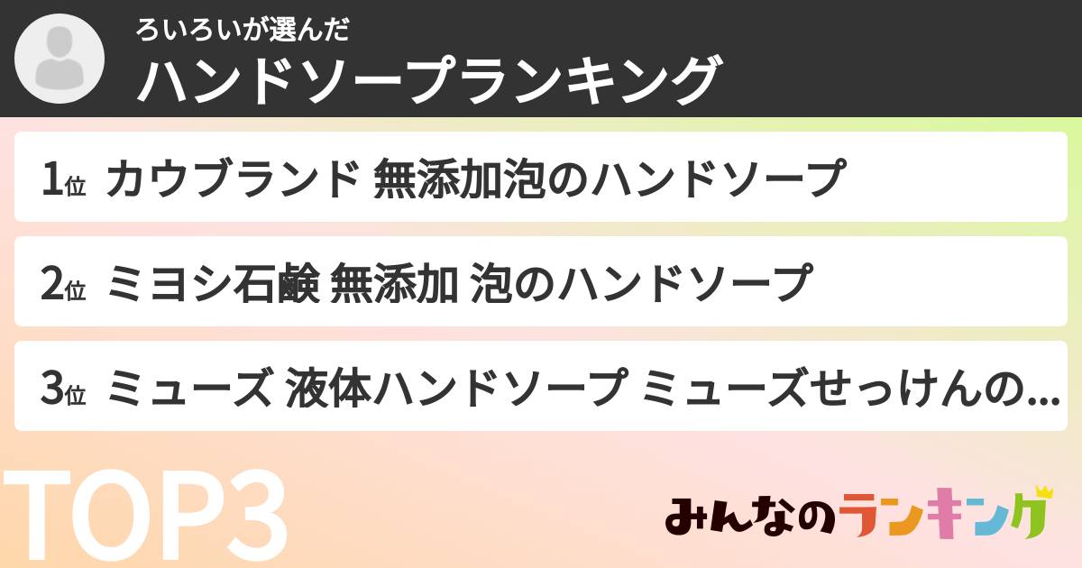 ろいろいさんの「ハンドソープランキング」