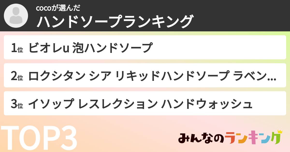 cocoさんの「ハンドソープランキング」