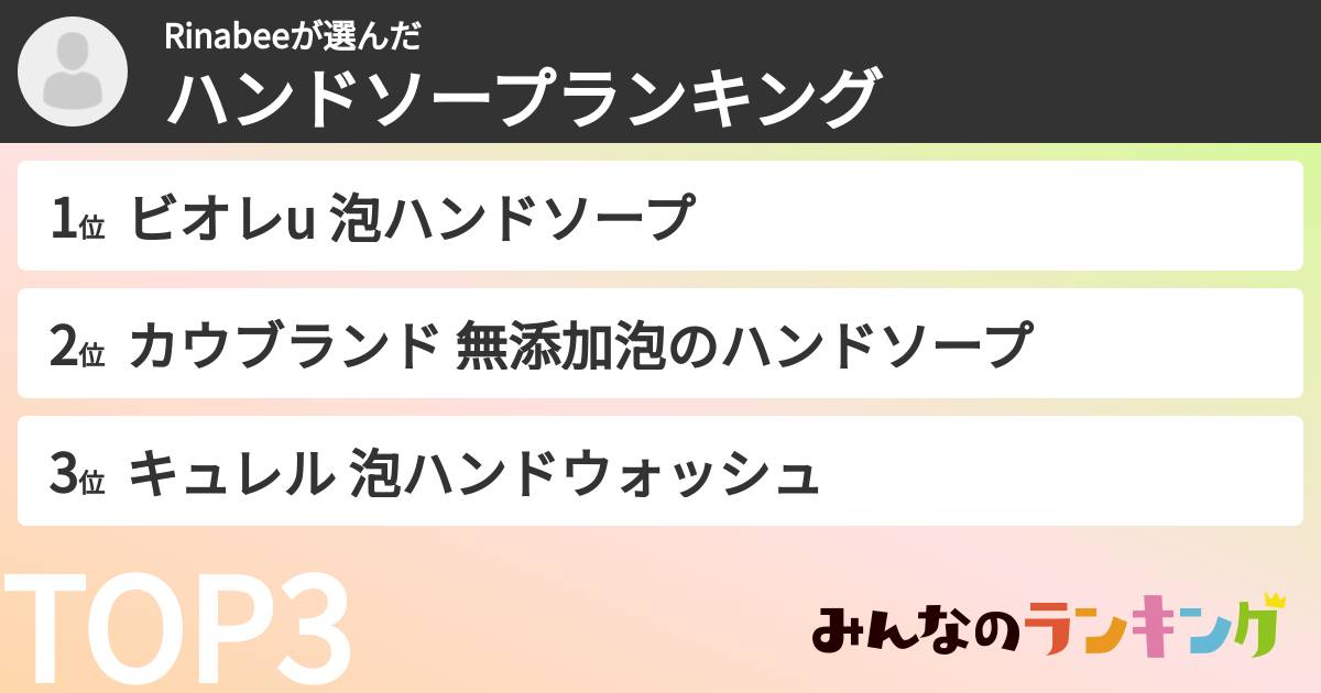 Rinabeeさんの「ハンドソープランキング」