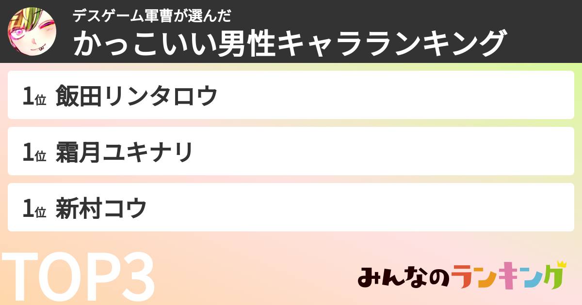 デスゲーム軍曹さんの「かっこいい男性キャラランキング」