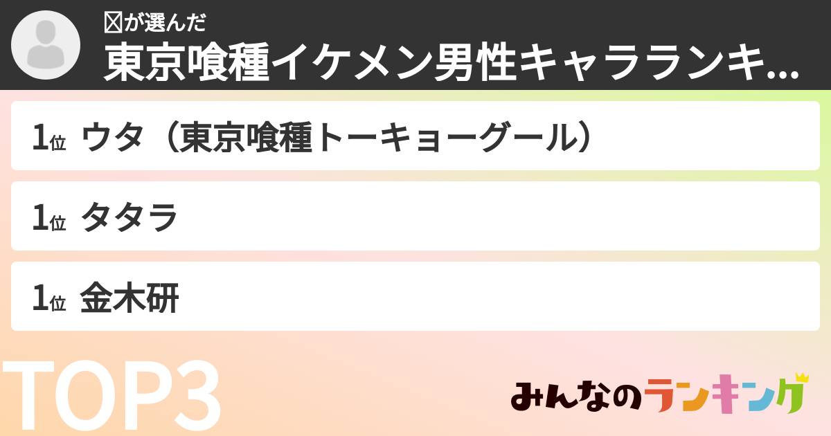 𝓢さんの「東京喰種イケメン男性キャラランキング」