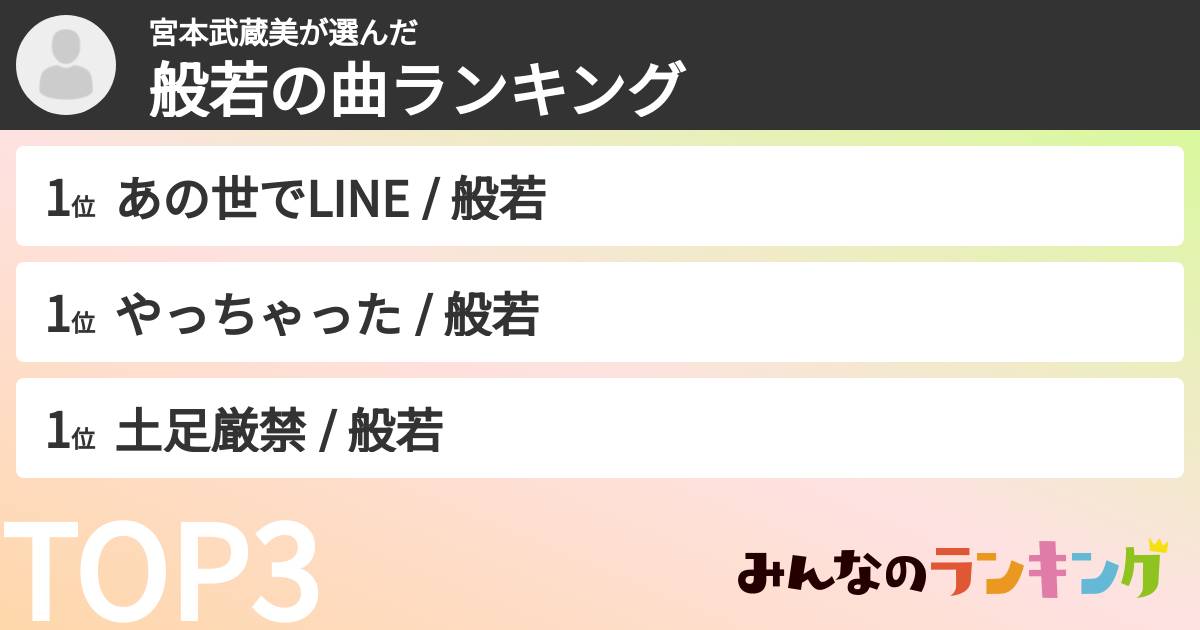 宮本武蔵美さんの「般若の曲ランキング」