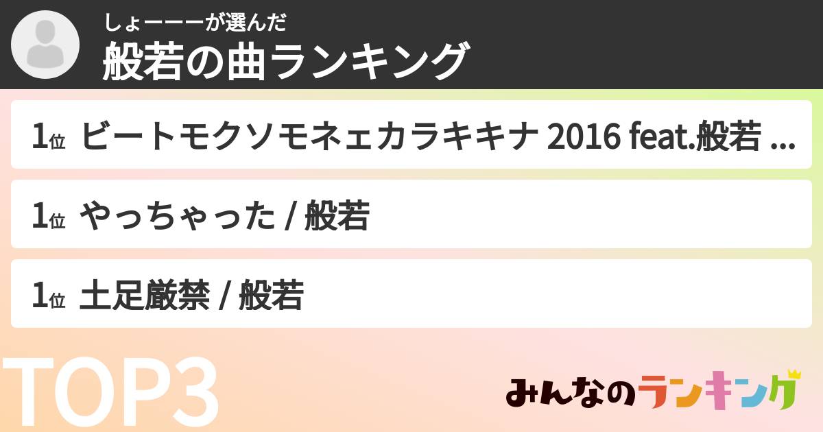 しょーーーさんの「般若の曲ランキング」