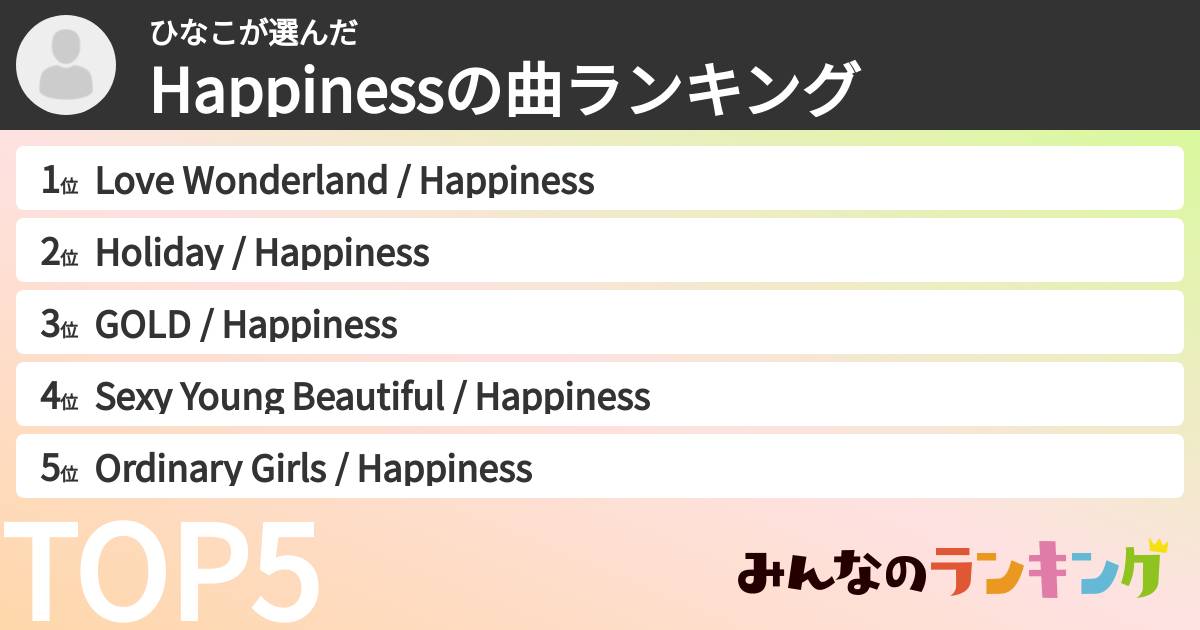 ひなこさんの「Happinessの曲ランキング」