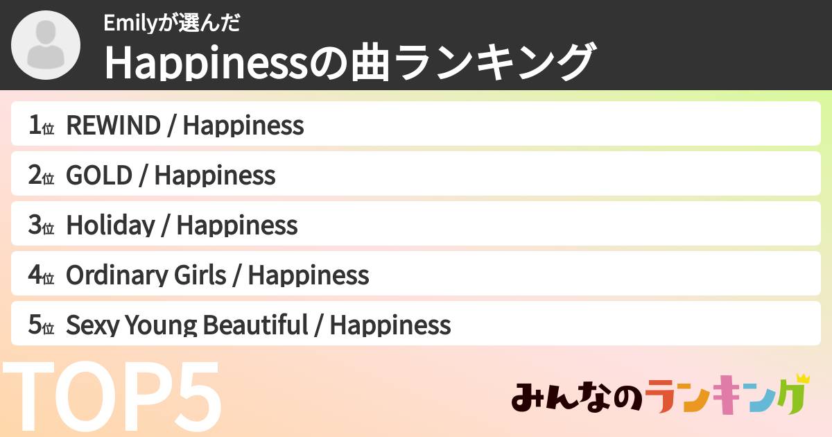 Emilyさんの「Happinessの曲ランキング」