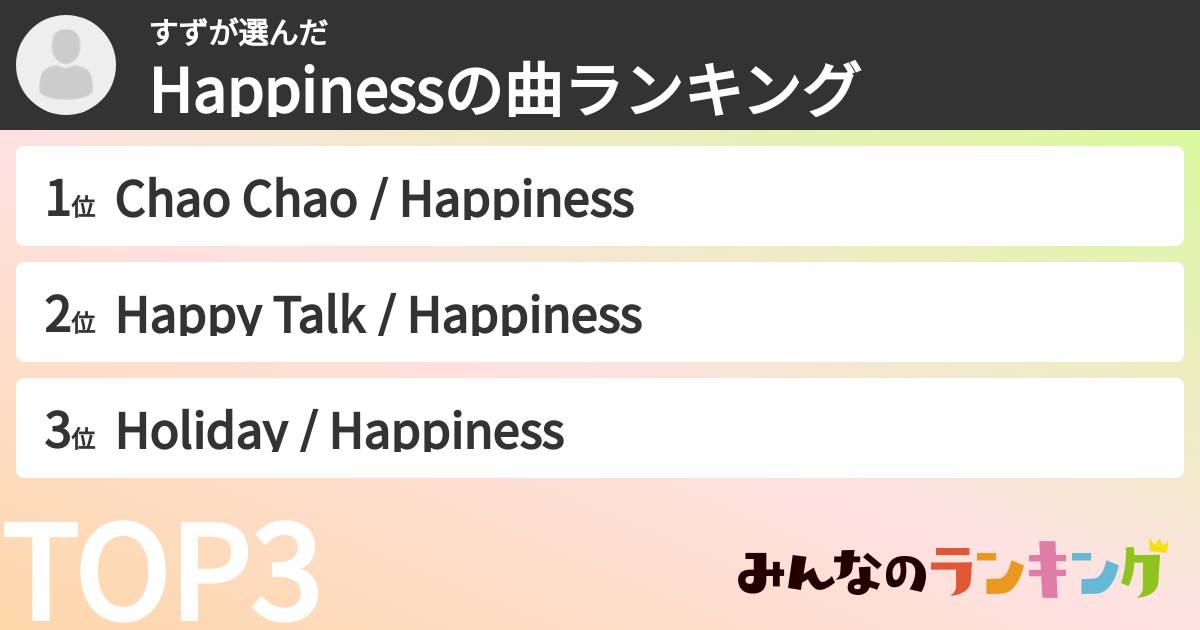 すずさんの「Happinessの曲ランキング」