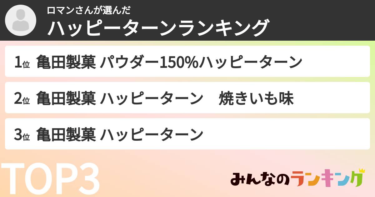 ロマンさんさんの「ハッピーターンランキング」