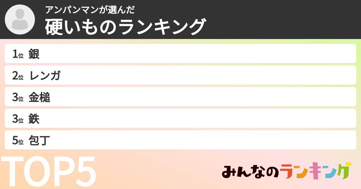 アンパンマンさんの「硬いものランキング」