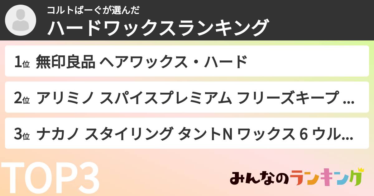 コルトばーぐさんの「ハードワックスランキング」