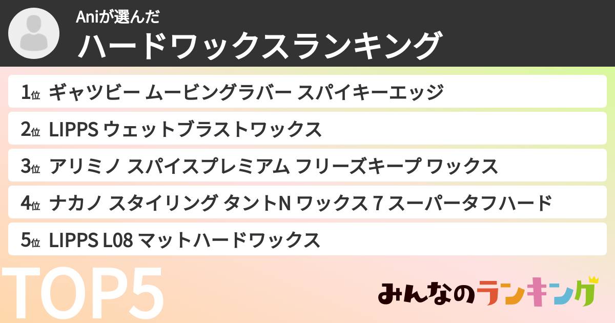 Aniさんの「ハードワックスランキング」