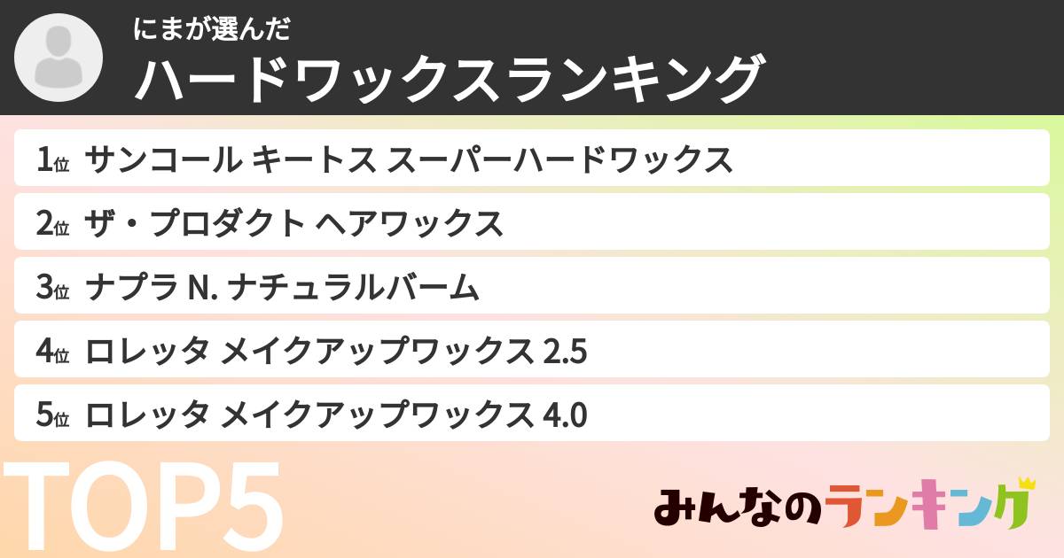 にまさんの「ハードワックスランキング」