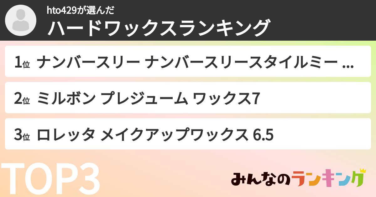 hto429さんの「ハードワックスランキング」