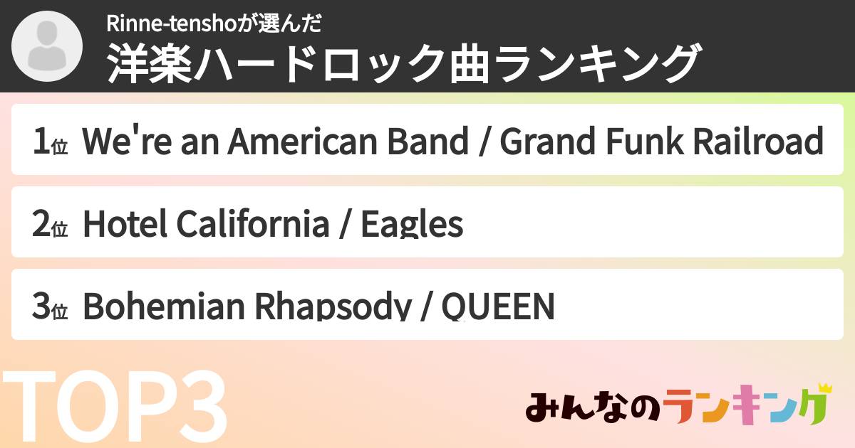 Rinne-tenshoさんの「洋楽ハードロック曲ランキング」