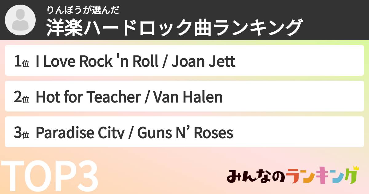 りんぼうさんの「洋楽ハードロック曲ランキング」