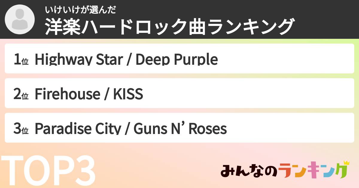 いけいけさんの「洋楽ハードロック曲ランキング」