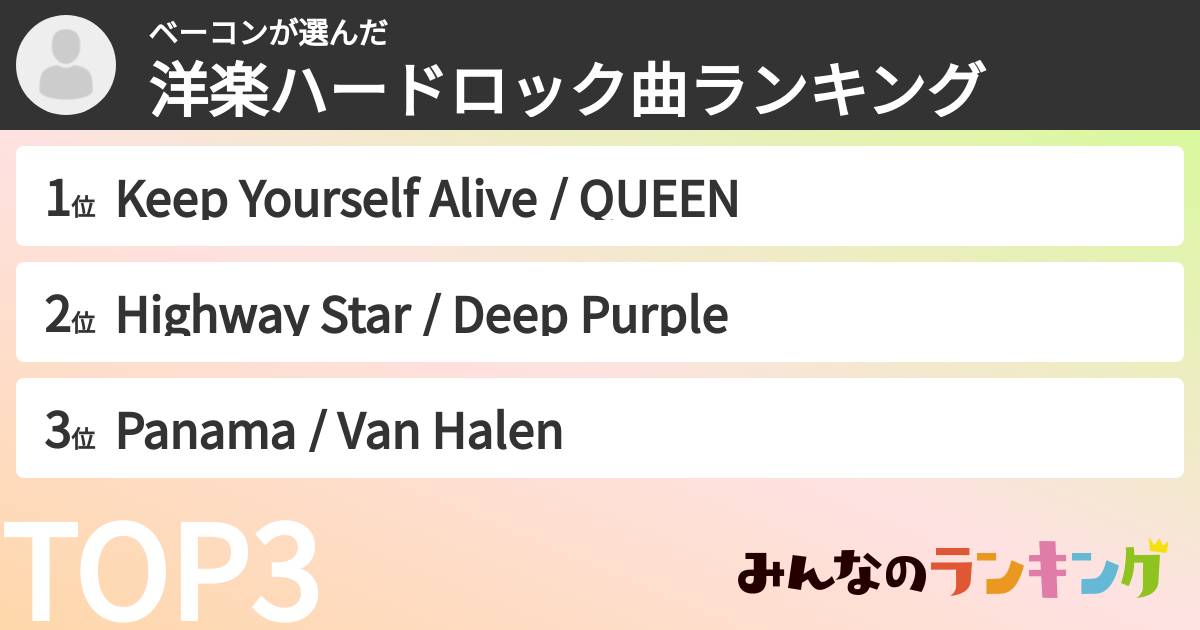 ベーコンさんの「洋楽ハードロック曲ランキング」