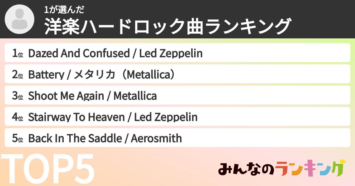 1さんの「洋楽ハードロック曲ランキング」