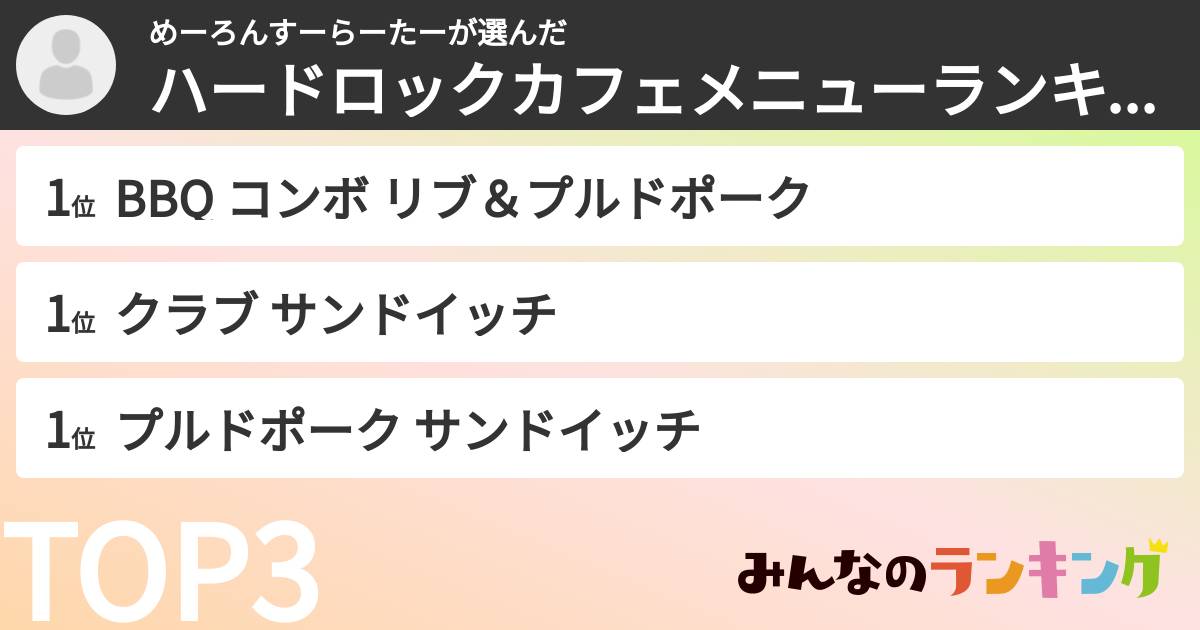 めーろんすーらーたーさんの「ハードロックカフェメニューランキング」