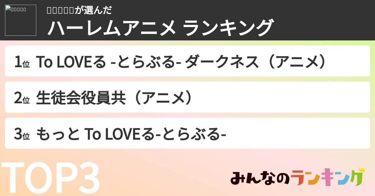 🔻𝕂𝕪𝕠🔻さんの「ハーレムアニメ ランキング」