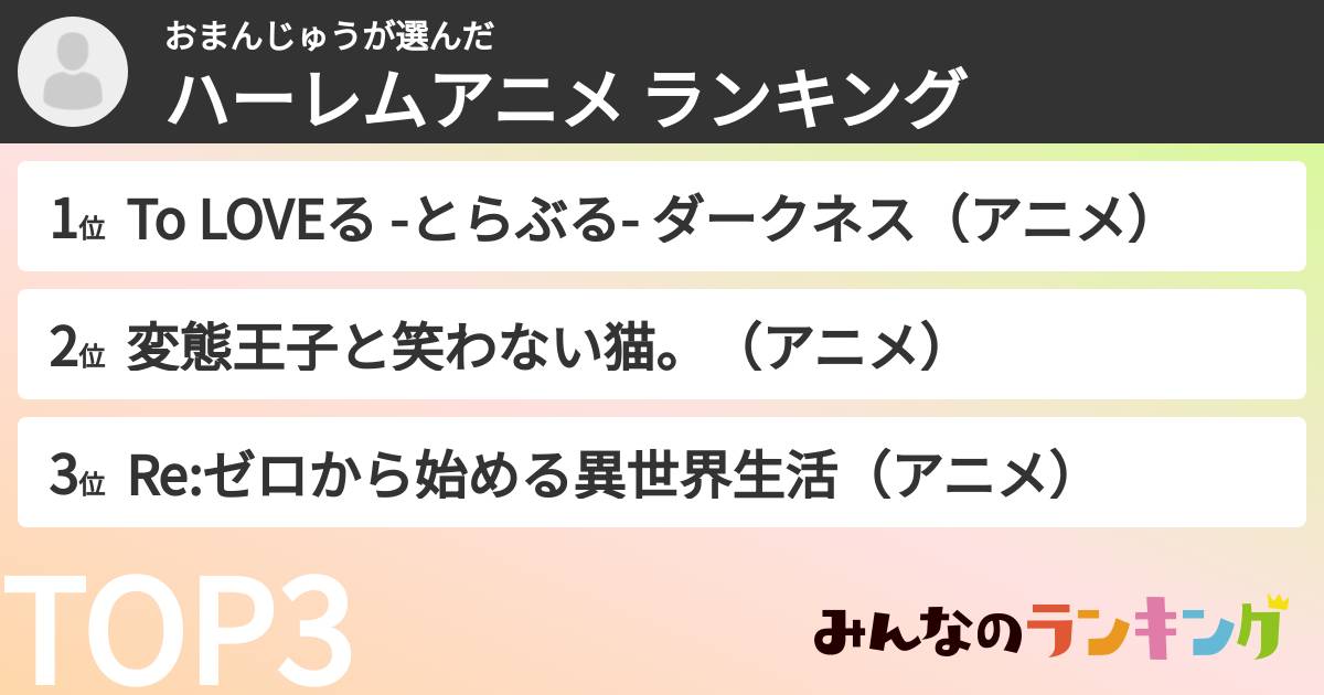 おまんじゅうさんの「ハーレムアニメ ランキング」