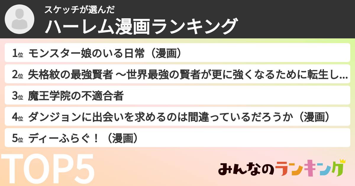 スケッチさんの「ハーレム漫画ランキング」