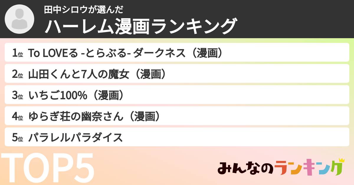 田中シロウさんの「ハーレム漫画ランキング」