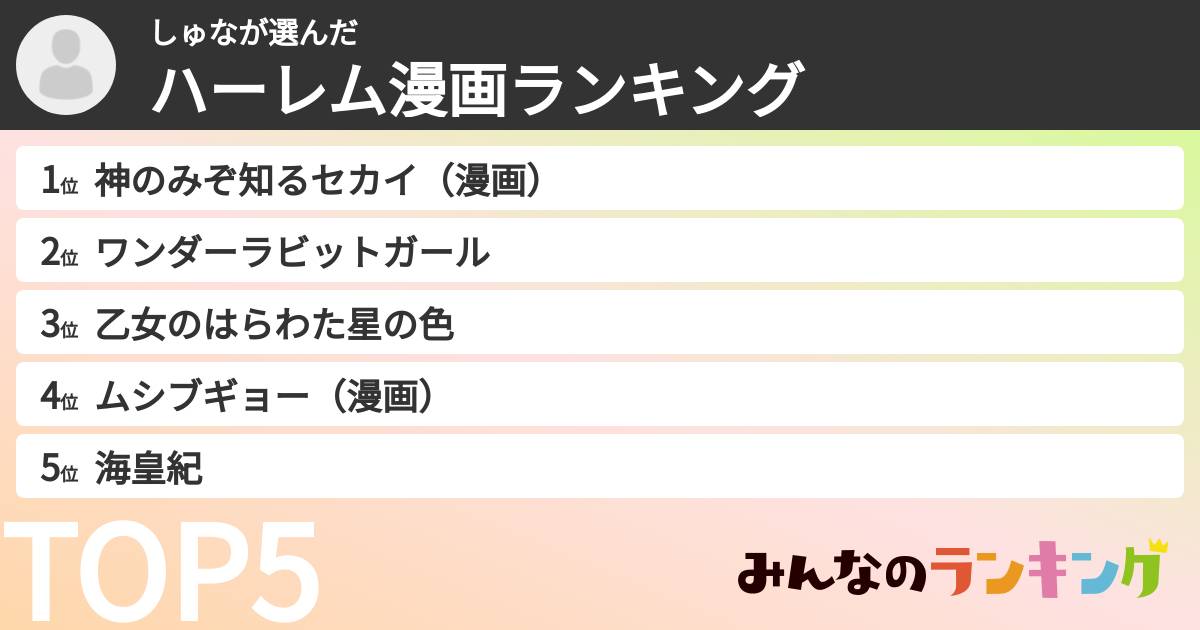 しゅなさんの「ハーレム漫画ランキング」