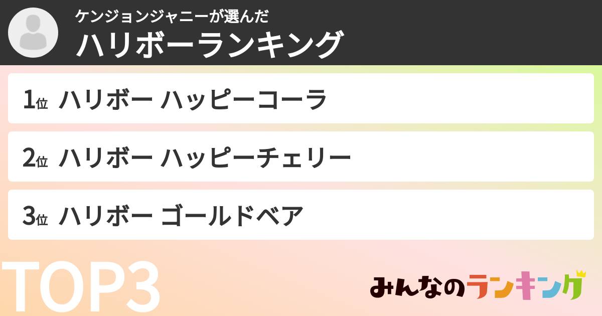 ケンジョンジャニーさんの「ハリボーランキング」