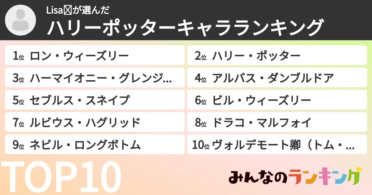 Lisa🕷さんの「ハリーポッターキャラランキング」