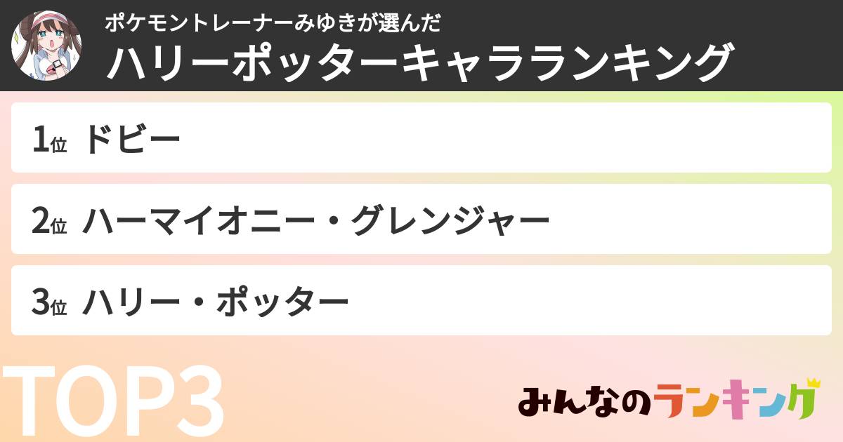 ポケモントレーナーみゆきさんの「ハリーポッターキャラランキング」