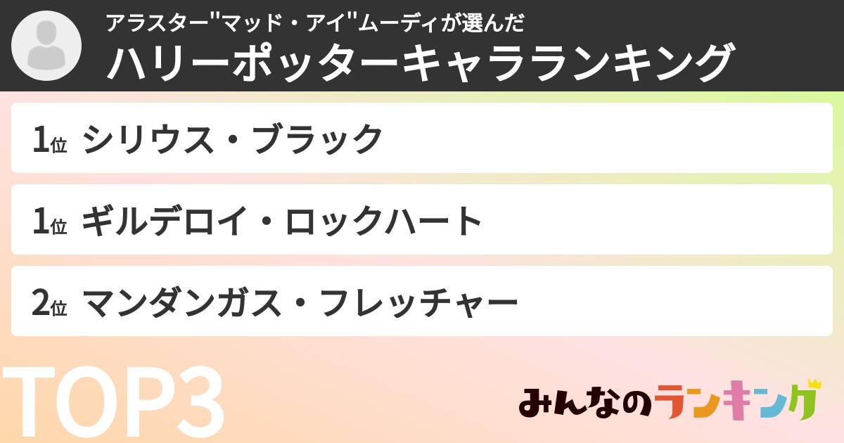 アラスター''マッド・アイ''ムーディさんの「ハリーポッターキャラランキング」