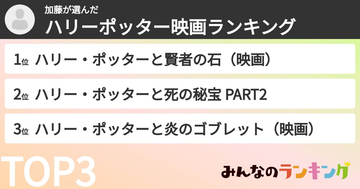 加藤さんの「ハリーポッター映画ランキング」