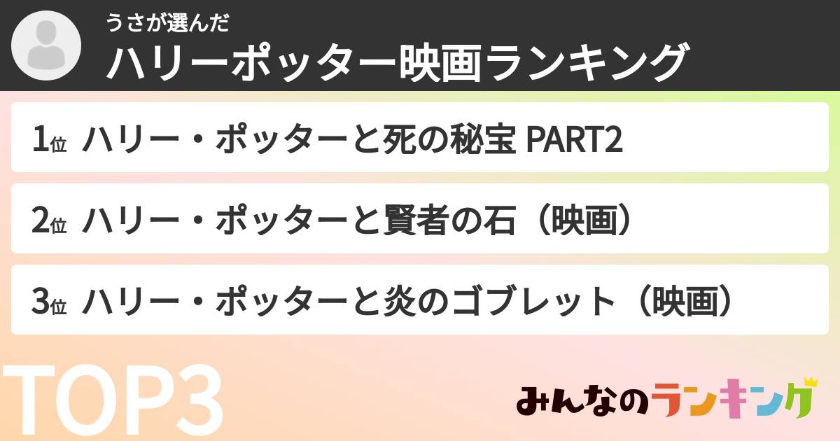 うささんの「ハリーポッター映画ランキング」