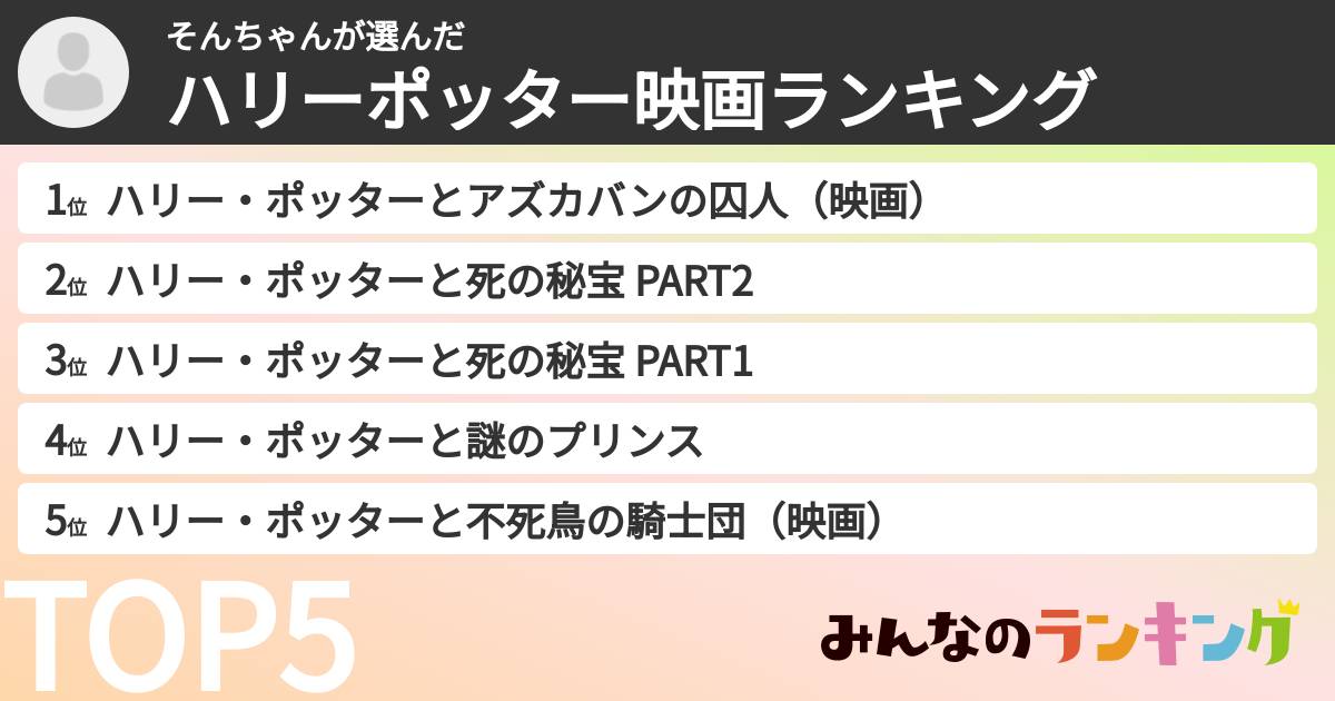 そんちゃんさんの「ハリーポッター映画ランキング」