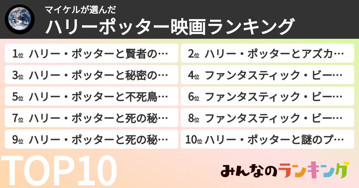 マイケルさんの「ハリーポッター映画ランキング」