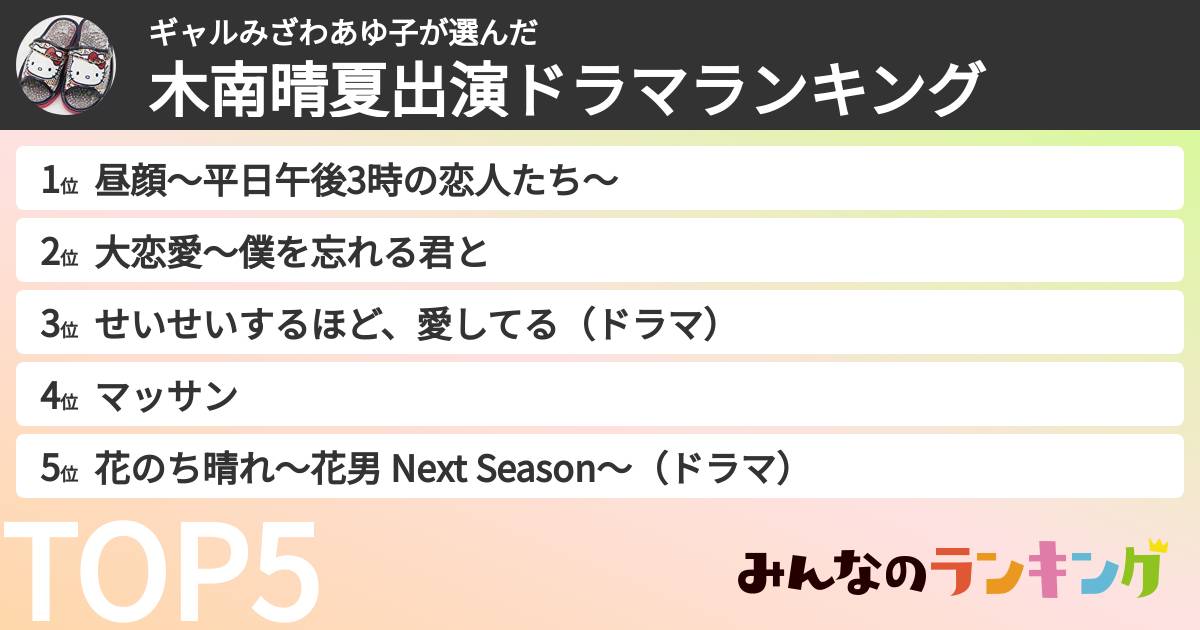 ギャルみざわあゆ子さんの「木南晴夏出演ドラマランキング」