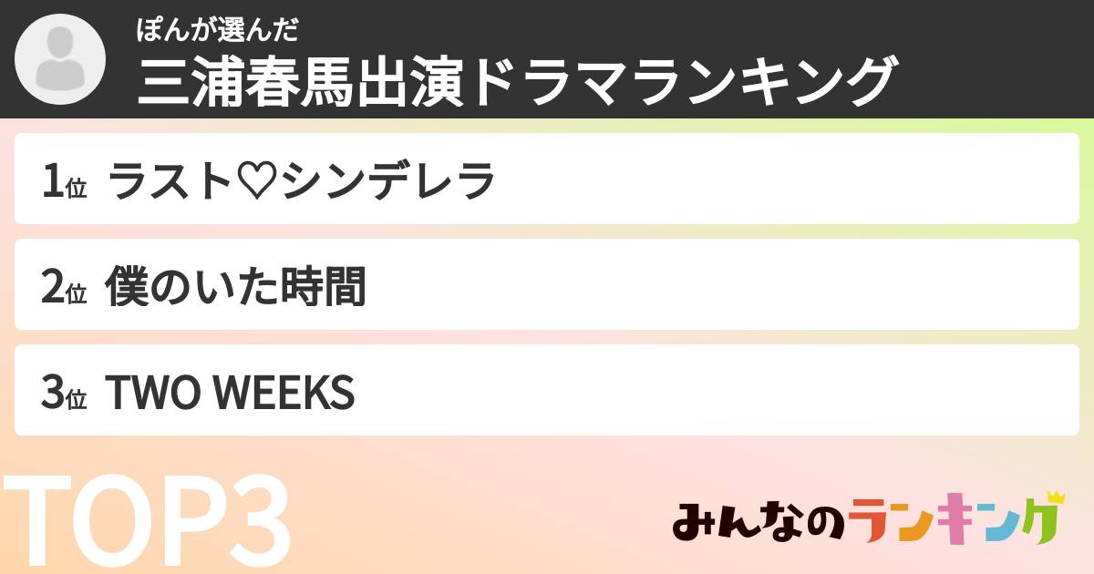 ぽんさんの「三浦春馬出演ドラマランキング」