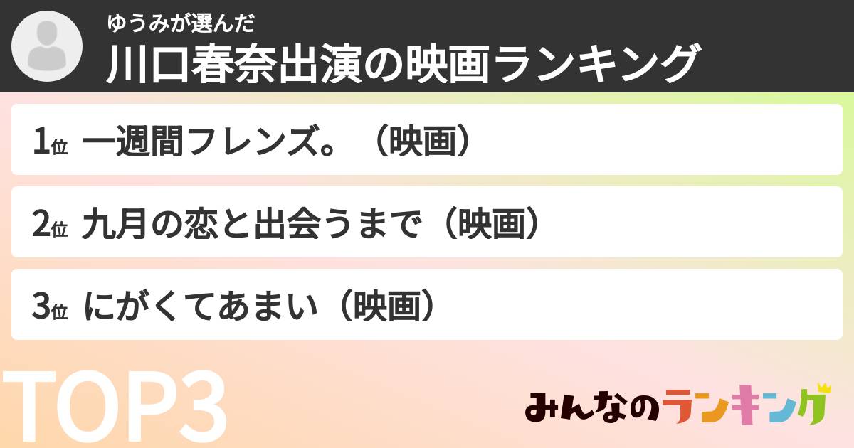 ゆうみさんの「川口春奈出演の映画ランキング」