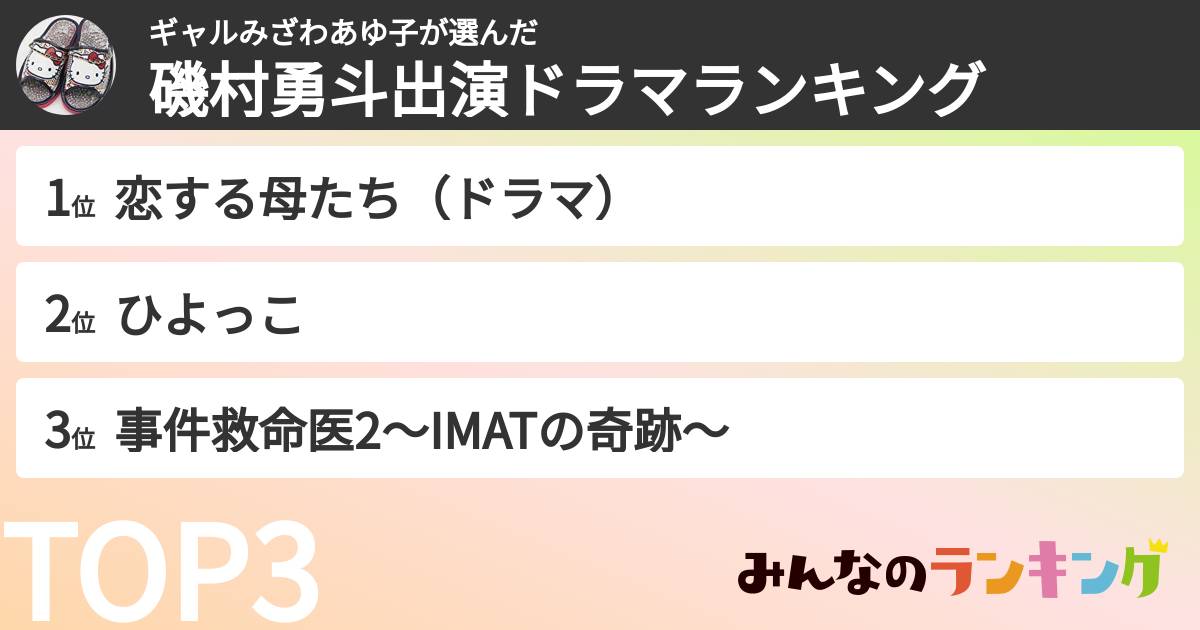 ギャルみざわあゆ子さんの「磯村勇斗出演ドラマランキング」