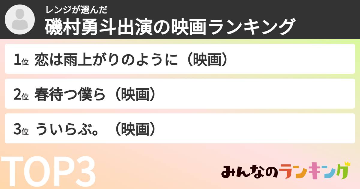 レンジさんの「磯村勇斗出演の映画ランキング」
